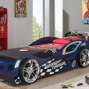 Vipack Autobett Gran Tourismo, 90/200, MDF glänzend lackiert, mit Applikationen (B/H/T ca. 229x60x110cm, Räder mit Felgen-Optik feststehend), inkl. Lattenrost und Heckflügel, ein Highlight