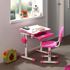Vipack Kinderschreibtisch Comfortline, mit Höhenverstellung inkl. Taschen- u. Becherhalter (Set, B/H/T ca. 70x54-76x47,4cm, verschiedene Farben, mit Griffelschublade), inkl. Stuhl und verstellbarer Schreibplatte, praktische Funktionen