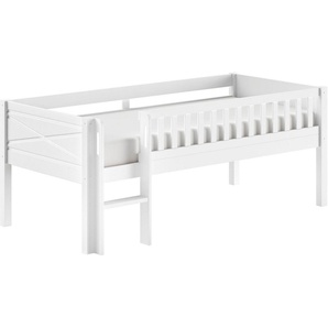 Vipack Spielbett Scott mit niedriger Einstiegshöhe, inkl. Leiter und Rolllattenrost, in Kiefer massiv, weiß 90x200 cm, wahlweise ohne und mit Rollboxen