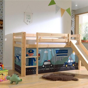 Vipack Spielbett Vipack Pino, Hochbett mit Textil-Set, inkl. Rolllattenrost, Leiter und Rutsche