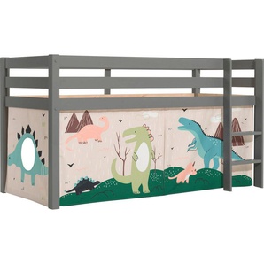 Vipack Spielbett Pino, Kiefer massiv, mit Rolllattenrost u. Textil-Set, Made in Europe (B/H/T ca. 210x114x106cm, mit Leiter und Absturzschutz), verschiedene Textil Dessins, 3 Gestellfarben zur Wahl