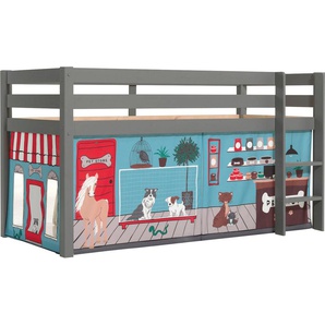 Vipack Spielbett Pino, Kiefer massiv, mit Rolllattenrost u. Textil-Set, Made in Europe (B/H/T ca. 210x114x106cm, mit Leiter und Absturzschutz), verschiedene Textil Dessins, 3 Gestellfarben zur Wahl