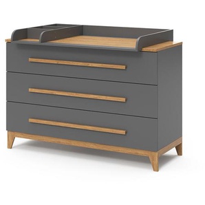 Vitalispa - Wickelkommode Malia, Grau, 133 x 98 cm xl mit 3 Schubladen