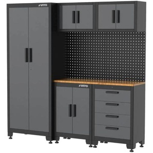VITO Werkstatteinrichtungs-Set schwarz 8-teilig 195 x 50 x 200 cm