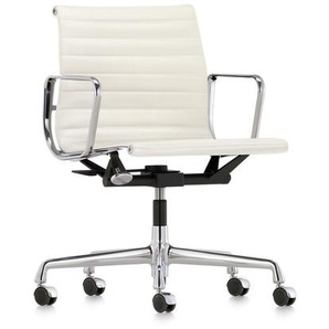 Vitra Bürodrehsessel Alu-Chair Leder Premium F weiß, Designer Charles & Ray Eames, 83-95x58x56-65 cm