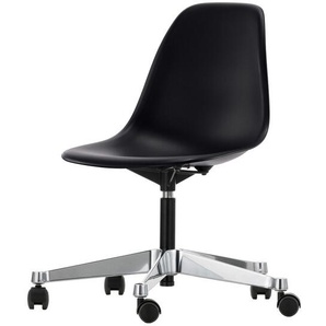 Vitra Drehstuhl Eames Plastic Side Chair PSCC RE Sitzschale tiefschwarz grau, Designer Charles & Ray Eames, 76-88.5x46.5x55 cm