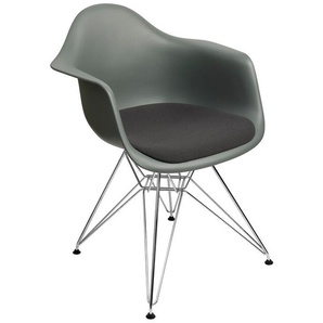 Vitra Stuhl Eames Plastic Armchair DAR 83x63x59 cm granitgrau mit Sitzpolster dunkelgrau, Gestell: verchromt, Designer Charles & Ray Eames