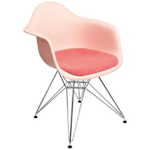 Vitra Stuhl Eames Plastic Armchair DAR 83x63x59 cm zartrosé mit Sitzpolster pink/poppy red rosa, Gestell: verchromt, Designer Charles & Ray Eames