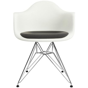 Vitra Stuhl Eames Plastic Armchair DAR 83x63x59 cm weiß mit Sitzpolster dunkelgrau, Gestell: verchromt, Designer Charles & Ray Eames