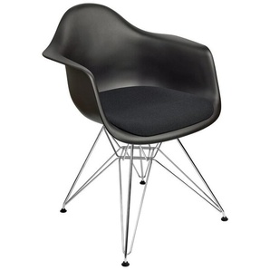 Vitra Stuhl Eames Plastic Armchair DAR 83x63x59 cm tiefschwarz mit Sitzpolster schwarz, Gestell: verchromt, Designer Charles & Ray Eames