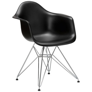Vitra Stuhl Eames Plastic Armchair DAR 83x63x59 cm tiefschwarz silber, Gestell: verchromt, Designer Charles & Ray Eames