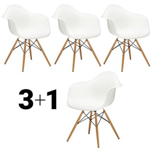 Vitra Stuhl Eames Plastic Armchair DAW 83x63x59 cm Gestell Ahorn, Sitz weiß, 4 Stück, Designer Charles & Ray Eames