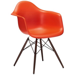 Vitra Stuhl Eames Plastic Armchair DAW 83x63x59 cm rot, Gestell: Ahorn nussbaumfarbig, Designer Charles & Ray Eames