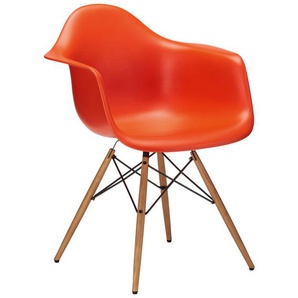 Vitra Stuhl Eames Plastic Armchair DAW 83x63x59 cm poppy red rot, Gestell:  eichefarbig, Designer Charles & Ray Eames