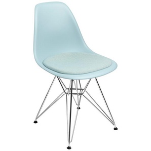 Vitra Stuhl Eames Plastic Side Chair  83x46.5x55 cm eisgrau mit Sitzpolster eisblau/elfenbein, Gestell: verchromt, Designer Charles & Ray Eames
