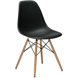 Vitra Stuhl Eames Plastic Side Chair DSW 83x46.5x55 cm tiefschwarz, Gestell:  eichefarbig, Designer Charles & Ray Eames
