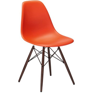 Vitra Stuhl Eames Plastic Side Chair DSW 83x46.5x55 cm poppy red rot, Gestell: Ahorn nussbaumfarbig, Designer Charles & Ray Eames