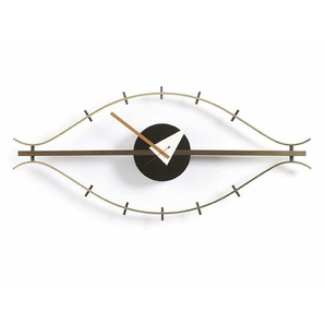 Vitra Wanduhr Eye Clock Walnußholz/Messing orange, Designer George Nelson, 34x76x7 cm