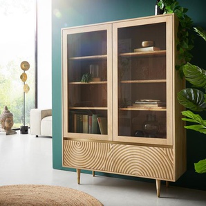 Vitrine Budaya 115x135 cm Mango Natur 4 Türen Fuß rund, Vitrinen