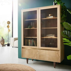 Vitrine Budaya 115x135 cm Mango Natur 4 Türen Fuß vierkant, Vitrinen