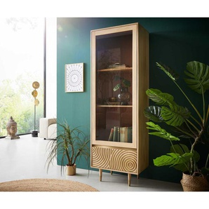 Vitrine Budaya 60x165 cm Mango Natur 2 Türen Fuß rund, Vitrinen