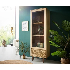 Vitrine Budaya 60x165 cm Mango Natur 2 Türen Fuß vierkant, Vitrinen