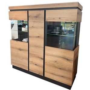 Vitrine Corte, Eiche-Nachbildung/grau, 163,5 cm, inkl. Softclose Funktion