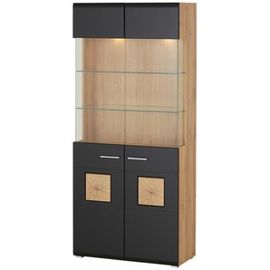 Vitrine mit Beleuchtung Cortina ¦ schwarz ¦ Maße (cm): B: 90 H: 205 T: 42.0