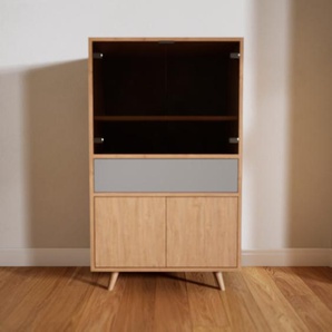 Vitrine Eiche - Moderne Glasvitrine: Schubladen in Grau & Türen in Kristallglas klar - Hochwertige Materialien - 77 x 129 x 47 cm, konfigurierbar
