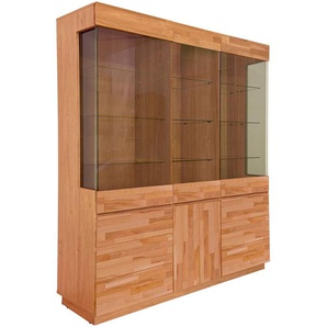 Vitrine HOME AFFAIRE Laima Schränke Gr. B/H/T: 140 cm x 184 cm x 38 cm, 6 St., Komplettausführung, beige (kernbuche) Vitrinen Breite 140 cm, teilmassiv, mit Glastüren