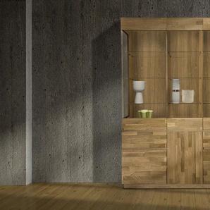 Vitrine HOME AFFAIRE Laima Schränke Gr. B/H/T: 140 cm x 184 cm x 38 cm, 6 St., Komplettausführung, braun (eiche) Vitrinen Breite 140 cm, teilmassiv, mit Glastüren