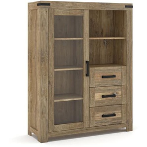 Vitrine Joana, Rustic-Eiche massiv, Holzdekor