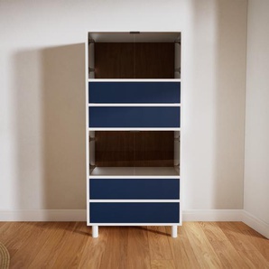 Vitrine Kristallglas klar - Moderne Glasvitrine: Schubladen in Blau & Türen in Kristallglas klar - Hochwertige Materialien - 77 x 168 x 53 cm, konfigurierbar