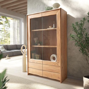 Vitrine Live-Edge 120x190 cm Akazie Natur 2 Türen 4 Schubladen Massiv, Vitrinen, Baumkantenmöbel, Massivholzmöbel, Massivholz