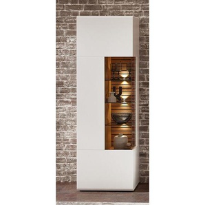 Vitrine Standvitrine mit Beleuchtung, 65cm breit, weiß mit Eiche, FALLON-55 - weiß