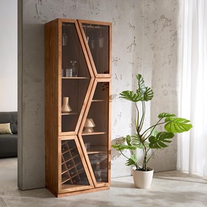 Vitrine Taza 75x210 cm Akazie Natur 4 Türen Barschrank, Vitrinen