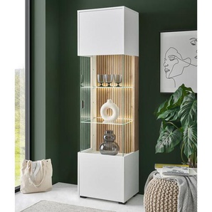 Vitrine weiß matt mit Eiche Rillen HUNTER-61