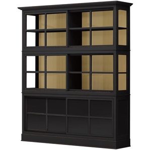 Vitrinenschrank 191 x 220 x 49cm Schwarz/Schwarz/Pinie Creme