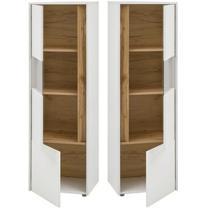 Vitrinenschrank Esszimmer CRISP-61 in weiß mit Absetzungen in Wotan Eiche Nb., B/H/T: ca. 50/155/40 cm