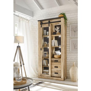 Vitrinenschrank 93 x 201 x 38cm Braun/Eiche Dekor