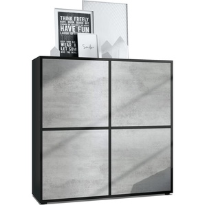 Vladon Highboard Cuba V2 Schrank 104 x 105,5 x 35,5 cm Sideboard mit 8 Fächern, Germany, Korpus in Schwarz matt / Fronten in Beton Oxid Optik 50009374
