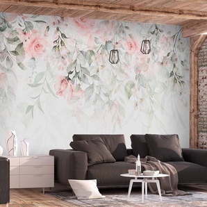 Vlies Fototapete Waterfall of Roses 400 x 280cm 400 x 280 cm Altrosa / Grau