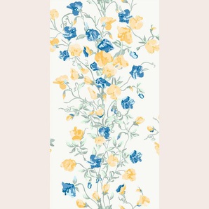 Vliestapete, Blau, Gelb, Weiß, Kunststoff, Papier, Blume, 52x1005 cm, Made in Europe, Tapeten Shop, Vliestapeten