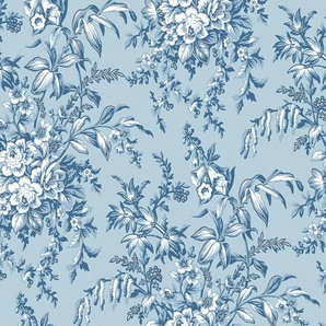 Vliestapete, Blau, Kunststoff, Papier, Blume, 52x1005 cm, Made in Europe, Tapeten Shop, Vliestapeten