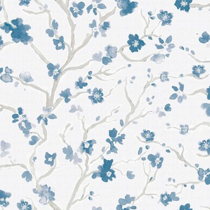 Vliestapete, Blau, Kunststoff, Papier, Blume, 53x1000 cm, Made in Europe, Tapeten Shop, Vliestapeten
