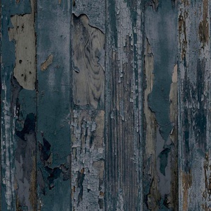 Vliestapete, Blau, Kunststoff, Papier, Holzoptik, 52x1000 cm, Made in Europe, Tapeten Shop, Vliestapeten