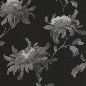 Boutique Vliestapete Blumen, (1 St), Schwarz / Silber - 10m x 52cm