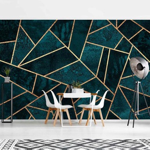 Vliestapete Dunkles Türkis mit Gold 432 x 290cm 432 x 290 cm