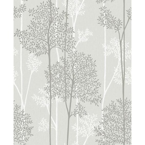 Vliestapete, Grau, Kunststoff, Papier, Bäume, 52x1005 cm, Made in Europe, Tapeten Shop, Vliestapeten