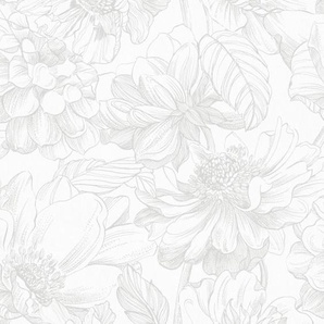Vliestapete, Grau, Kunststoff, Papier, Blume, 52x1000 cm, Made in Europe, Tapeten Shop, Vliestapeten